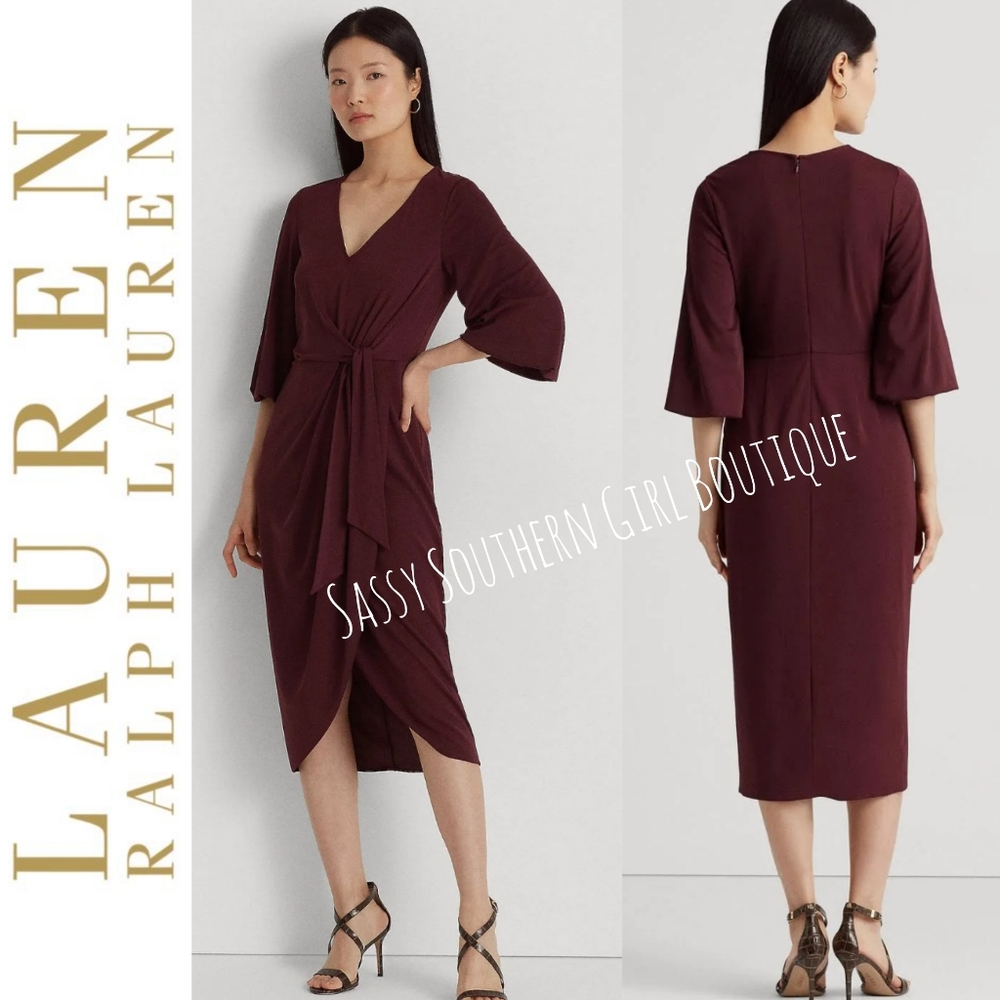 🆕⭐ Lauren Ralph Lauren Plum twist front midi dress